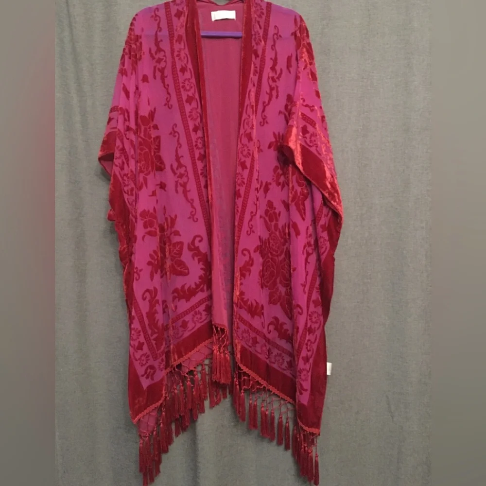 Cover Up Boho Chic Kimono Velvet Shawl Festival Colorful Fuchsia One Size